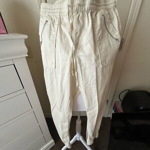 Almost Famous Cream Joggers with Zipper Pockets